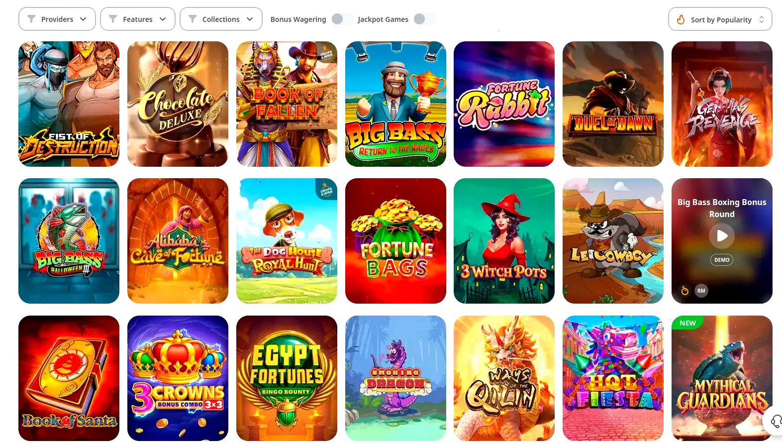 Interfaccia mobile di Revolution Casino con slot e giochi live
